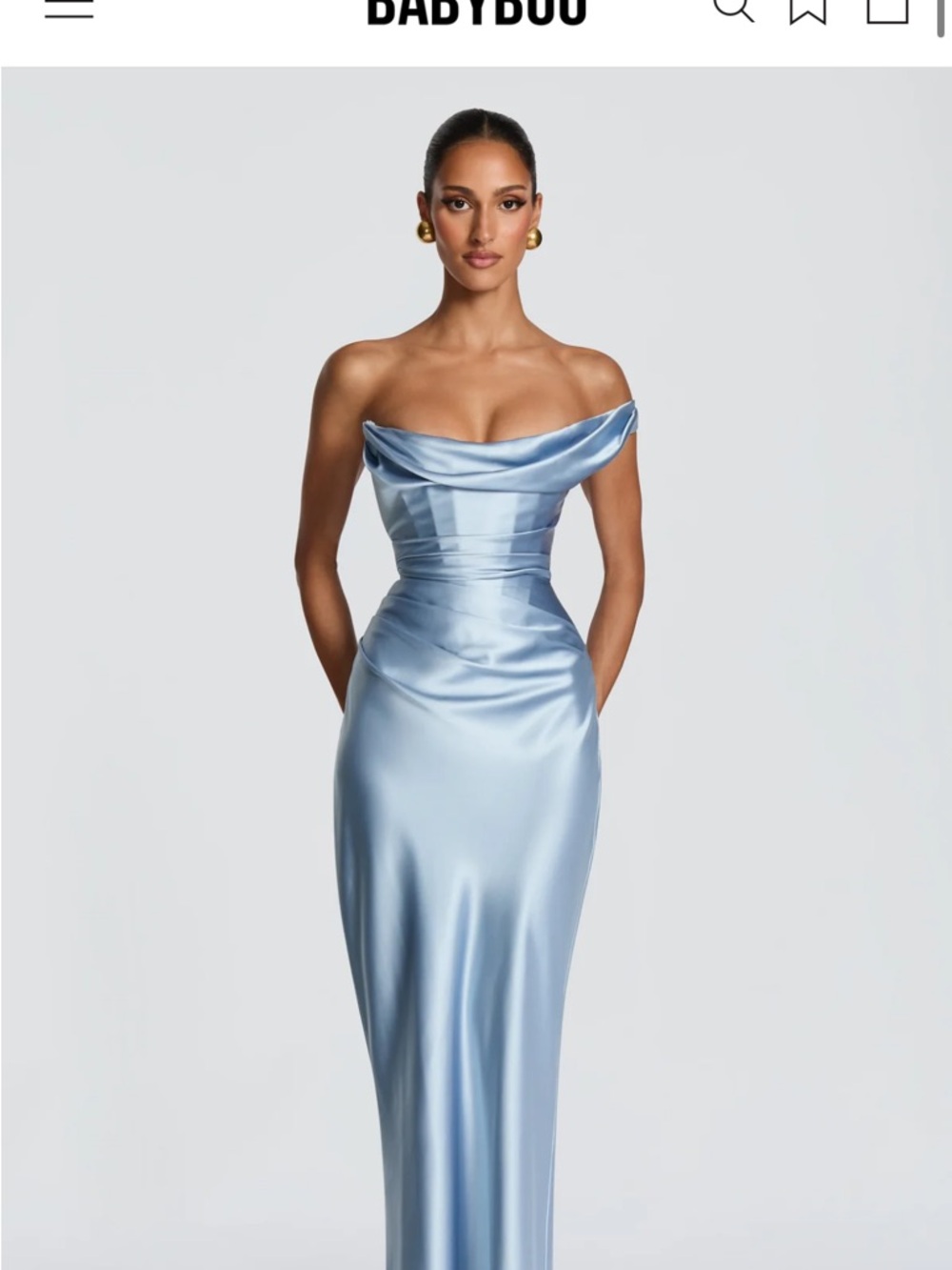 One-Shoulder Satin Gown in Powder Blue by BABYBOO